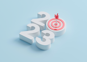 2023 en blanc sur un fond bleu