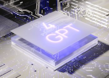 Gros bouton violet en élévation avec écrit dessus "4GPT" et des données autour