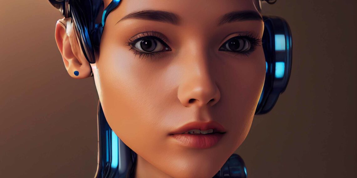 visage féminin robotisé très réaliste