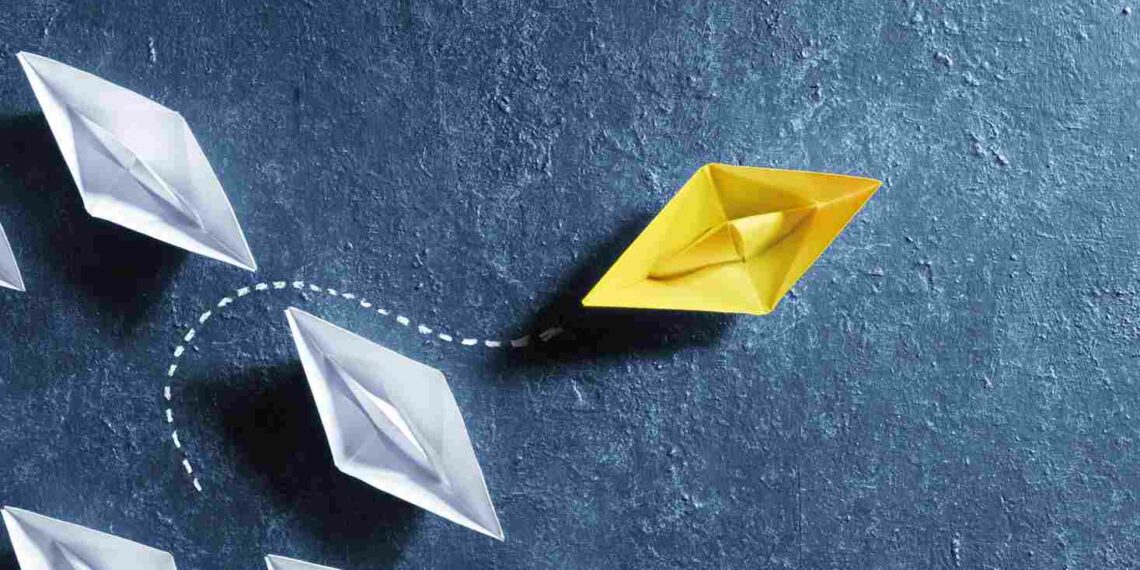 An Agile Yellow paper boat can quickly change direction and overtakes competitors