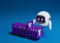 petit robot sur fond bleu qui range des livres identifié T