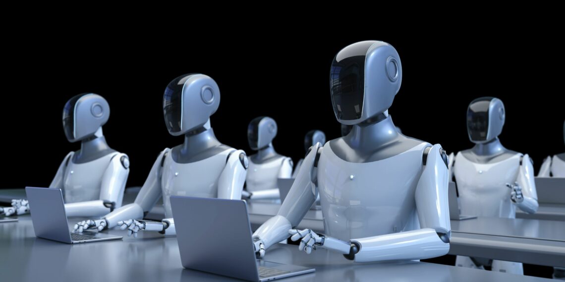 AI robots working on their computer