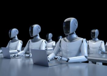AI robots working on their computer